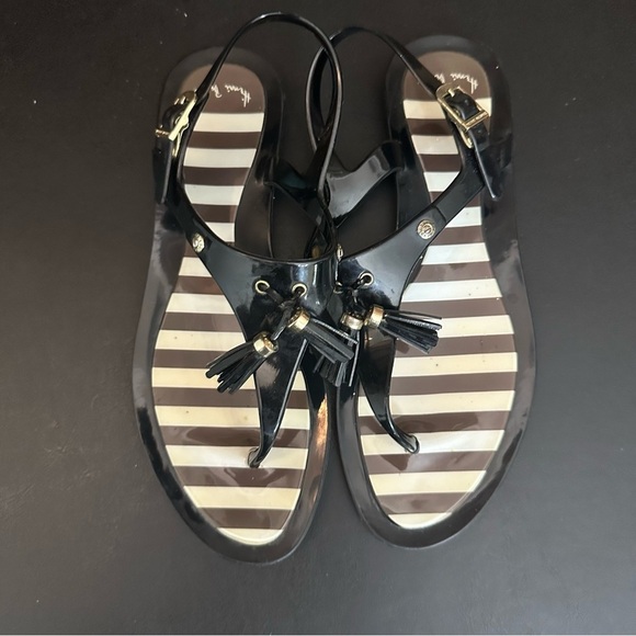 Henri Bendel Jelly Black White And Brown Thong Ankle Strap Designer Sandals 7 - Picture 6 of 11